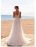 Beaded Ivory Lace Tulle V Back Fashionable Wedding Dress